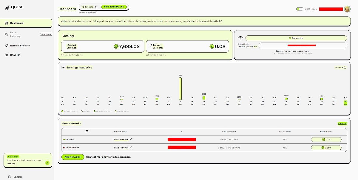 Grass dashboard