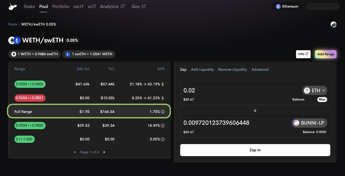Provide Liquidity Bunni