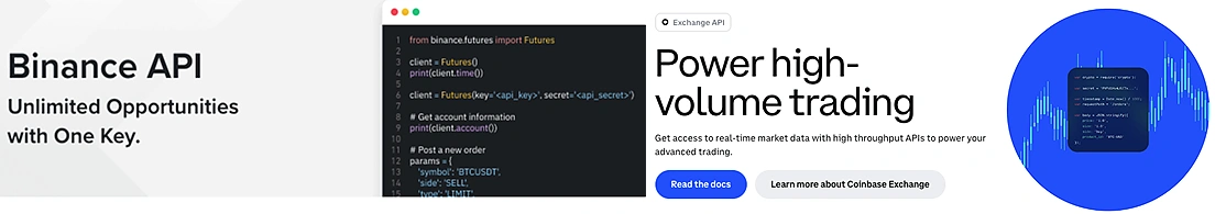 Exchange APIs including Binance API and Coinbase API