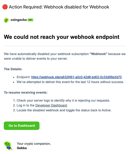 CryptoSync notification email for delivery retries and failure handling