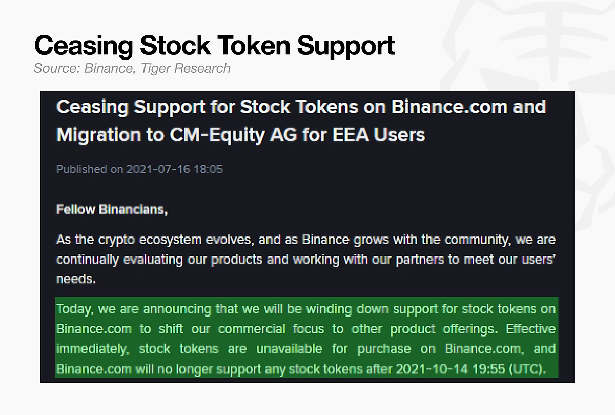 Ceasing Stock Token Support
