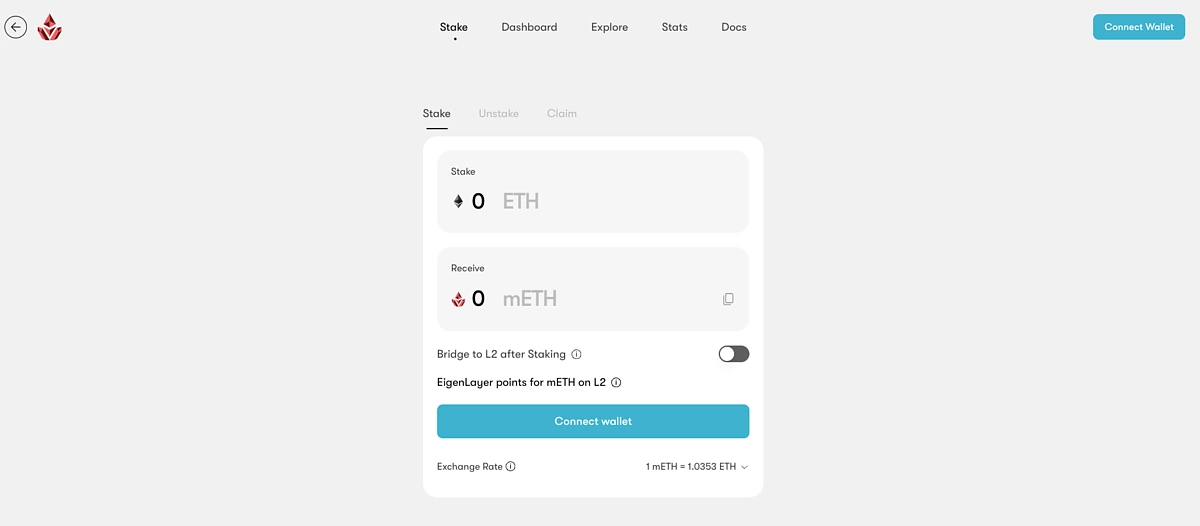 Connect wallet to Mantle to get mETH