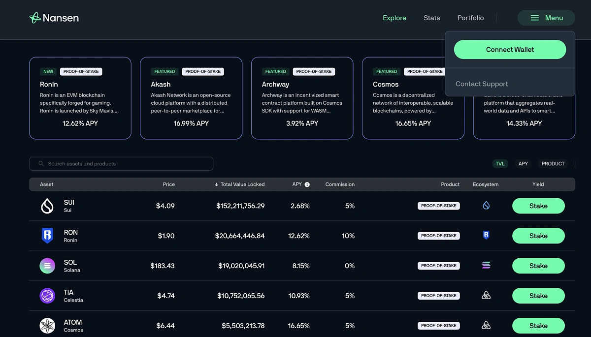 Nansen main page to connect wallet