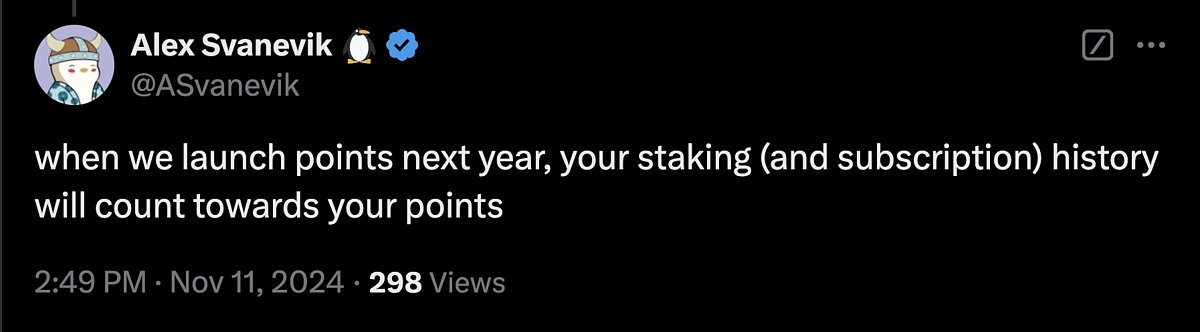 Tweet from Nansen Alex about Nansen subscription points