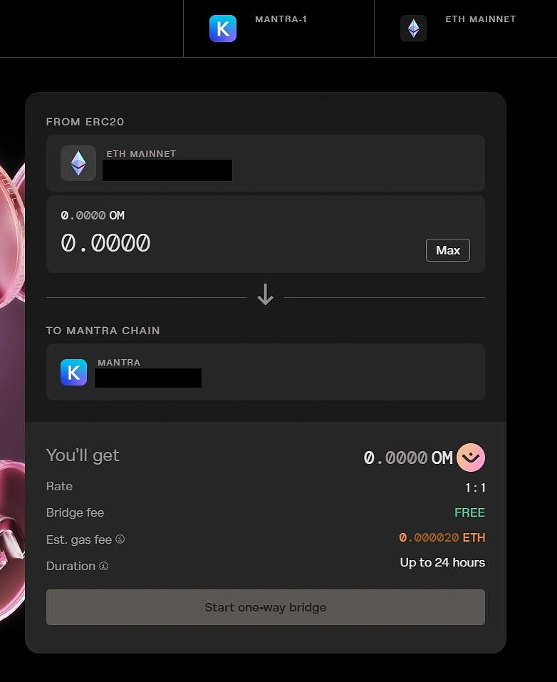 mantra chain bridging preview UI