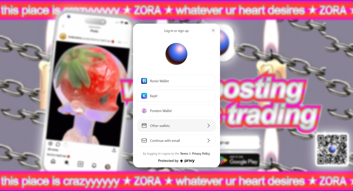Select wallet provider on Zora