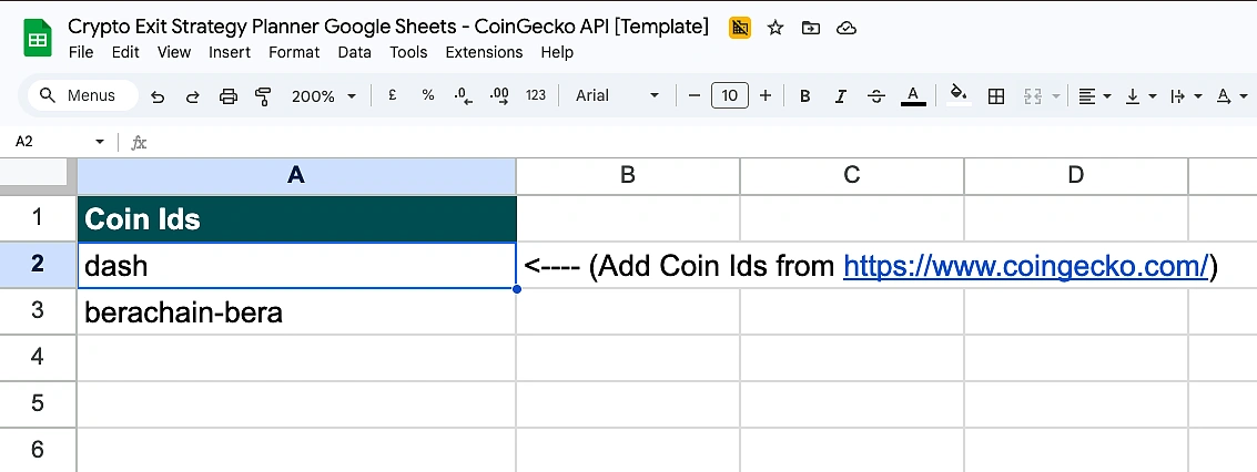 Add Coin Ids to Crypto Exit Strategy Planner Spreadsheet