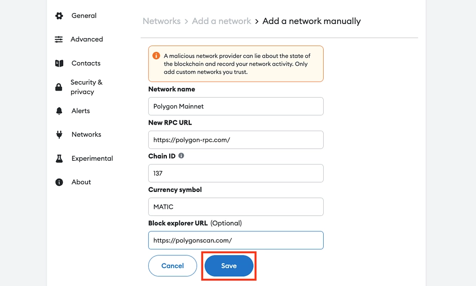 metamask add network RPC