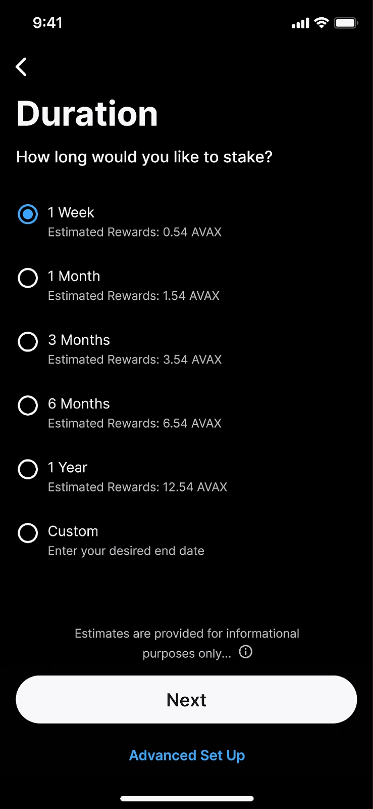 core mobile staking select duration