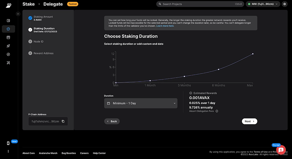 core web select staking duration