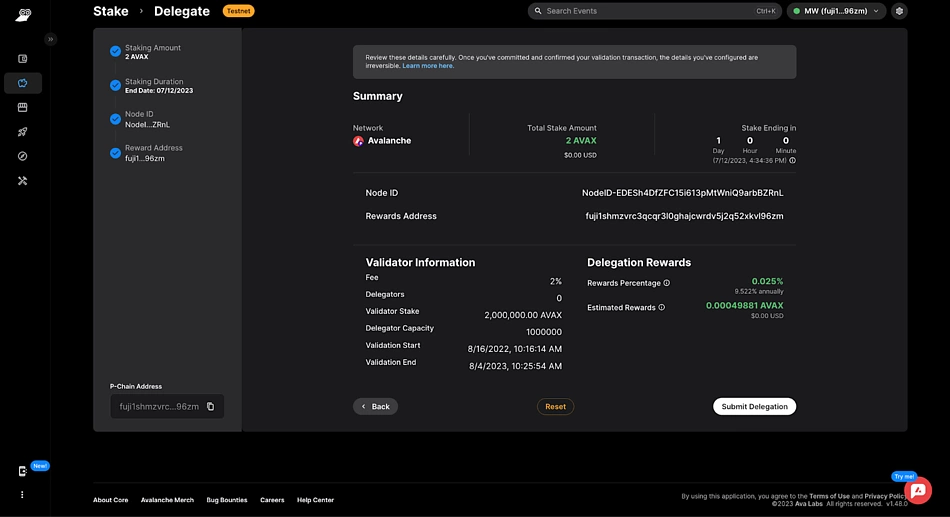 core web submit delegation summary