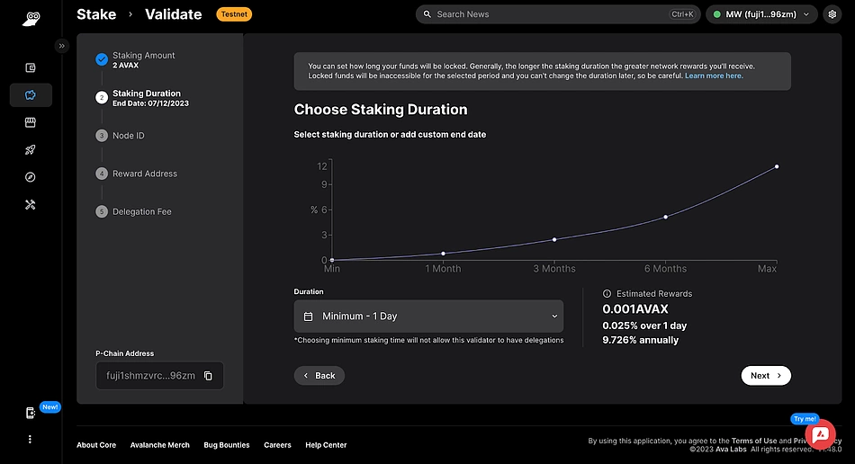 core validator staking duration