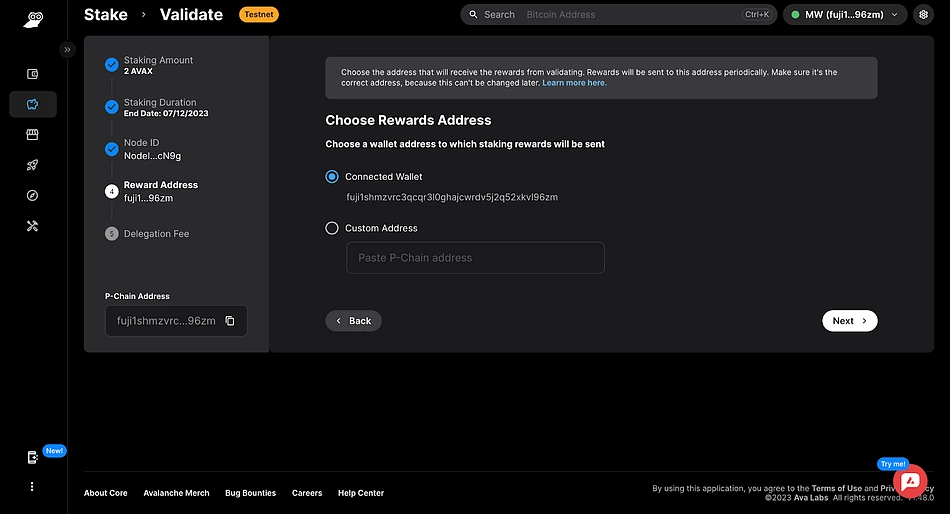 core validator rewards address