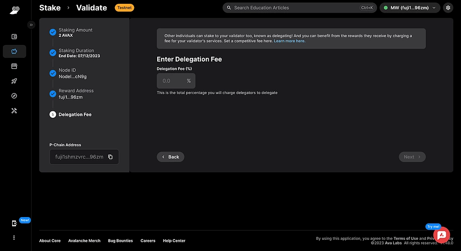 core validator delegation fee