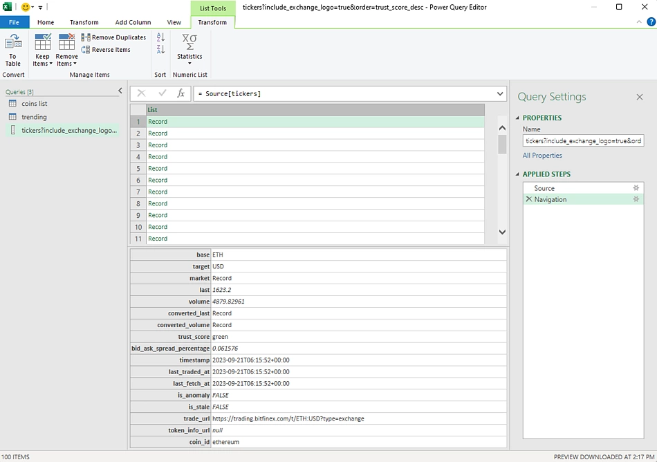 power editor list of records example