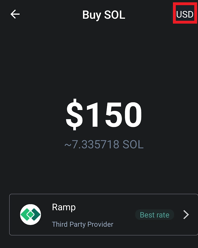 Select currency to buy crypto with Trust Wallet