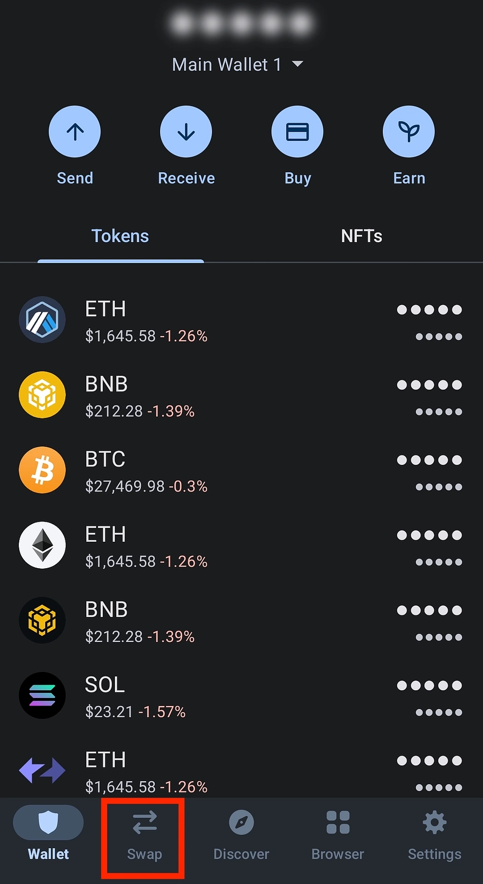 Swap assets on Trust Wallet
