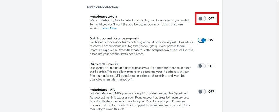 Turn on Autodetect tokens on MetaMask