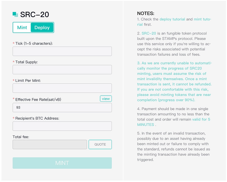 How to deploy and create SRC-20 tokens