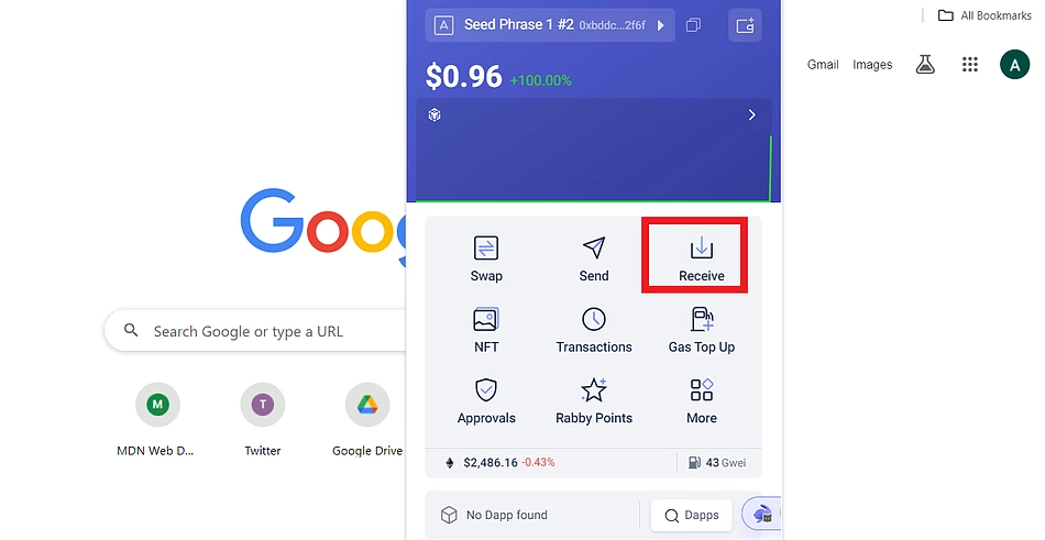 Receive crypto assets on Rabby Wallet