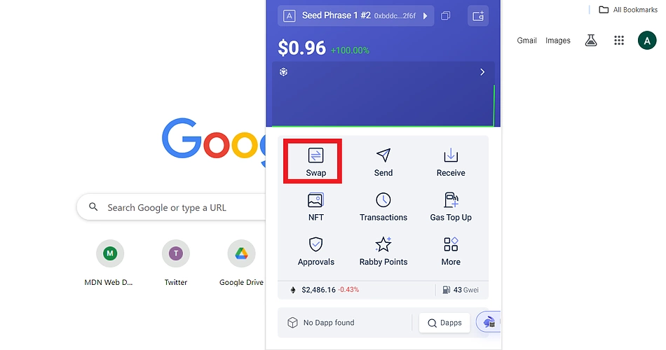 Swap on Rabby Wallet