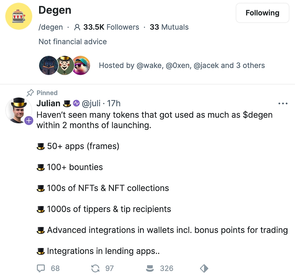Degen on Warpcast