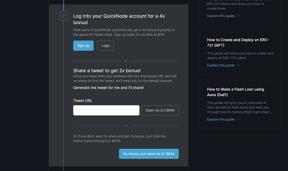 Claim more testnet BERA with QuickNode