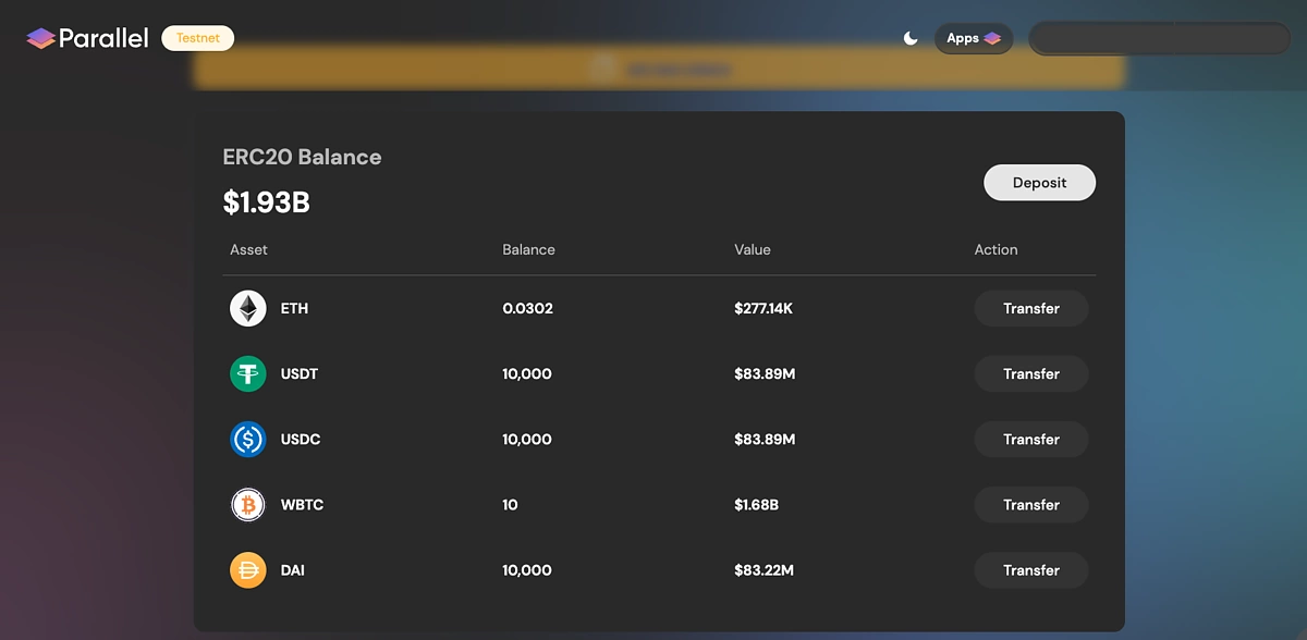 Parallel Testnet Test Tokens