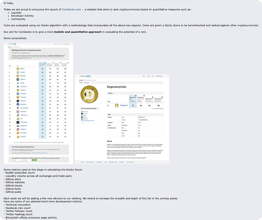 The first ever post of CryptoSync on Bitcointalk