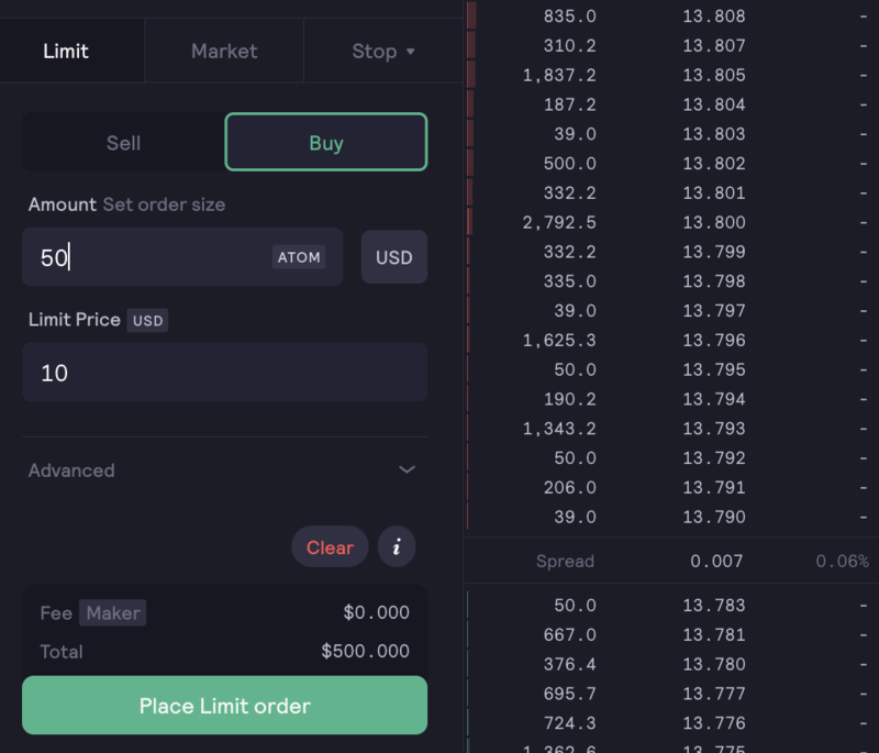 dydx trading limit orders